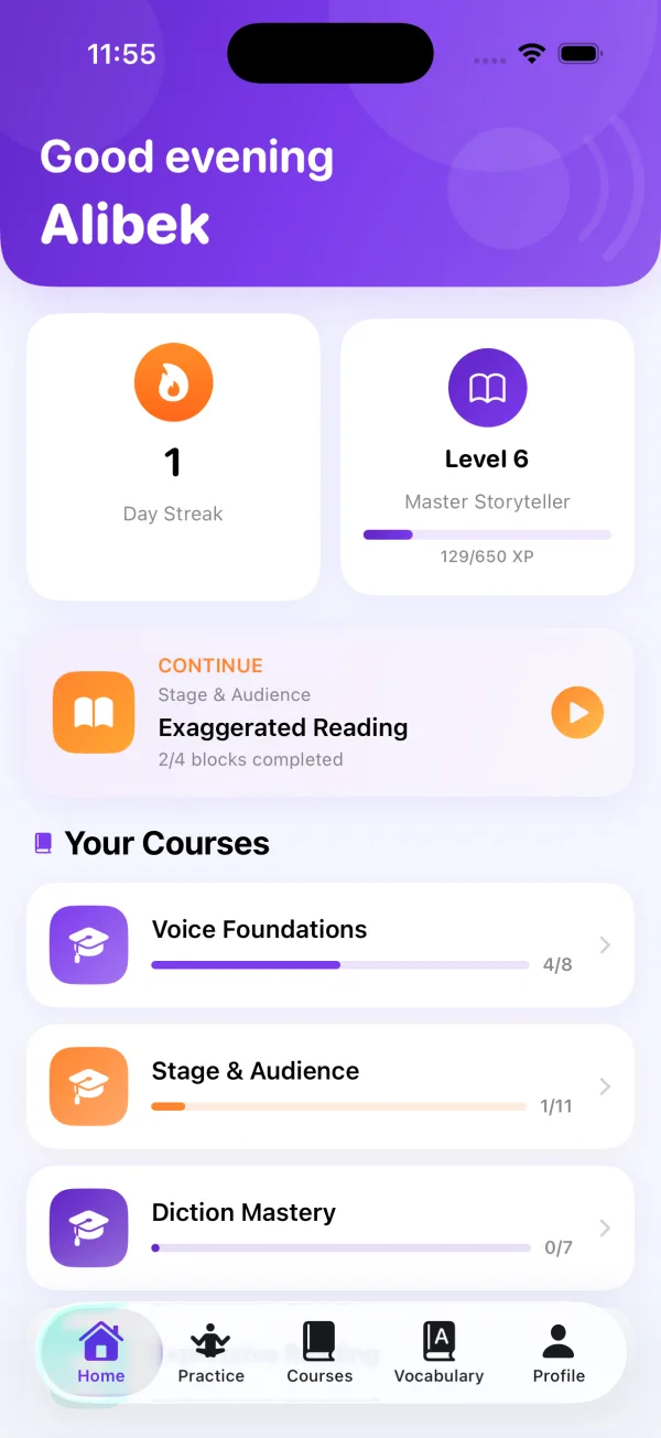 Orator App Home Screen